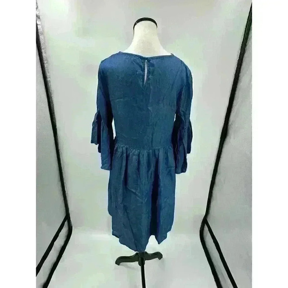 Umgee Women's Floral Embroidered Keyhole Bell Sleeve Blue Mini Dress Bohemian SM - Picture 4 of 5